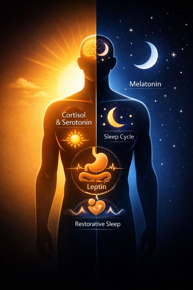 📌 Sincronia biológica: respeitar o ciclo natural de claro e escuro é o biohacking mais eficiente para regular seus hormônios e blindar a sua saúde.