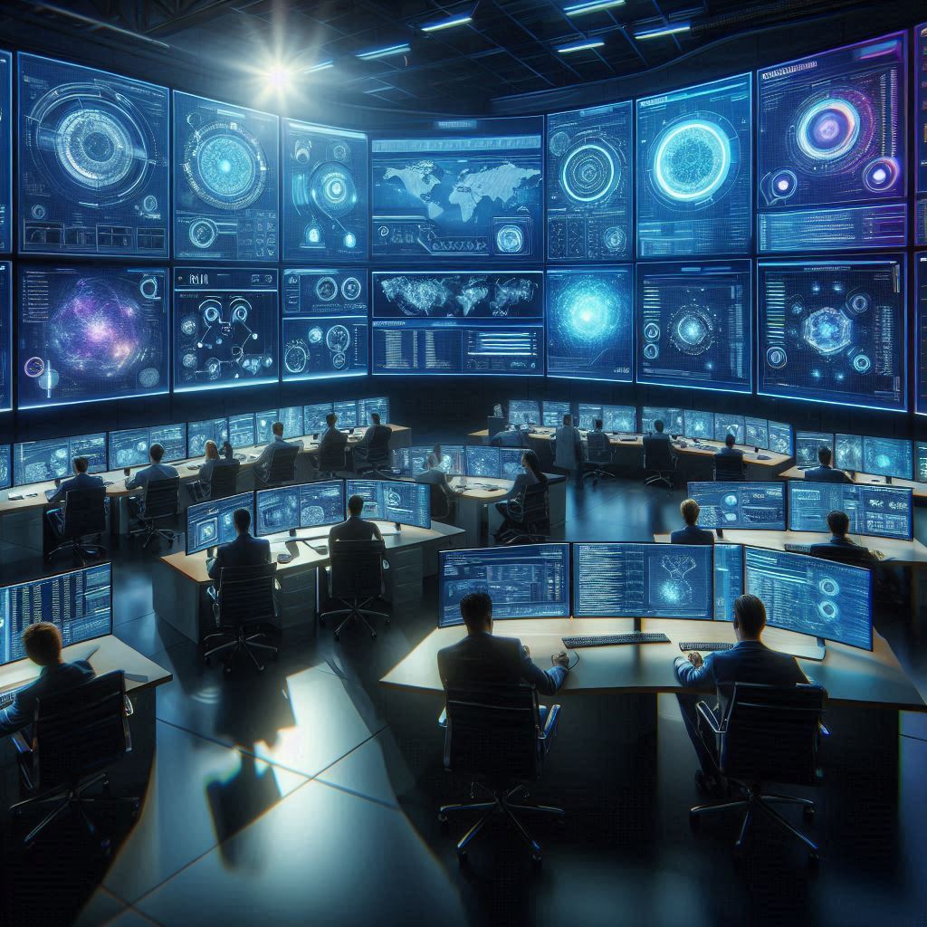 📌 Centro de Operações de Segurança moderno utilizando inteligência artificial para monitoramento em tempo real.