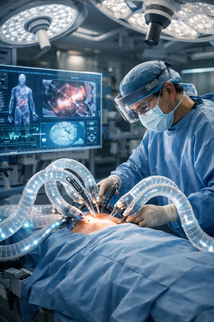 📌 Robôs flexíveis prometem tornar cirurgias menos invasivas e mais seguras para os pacientes.